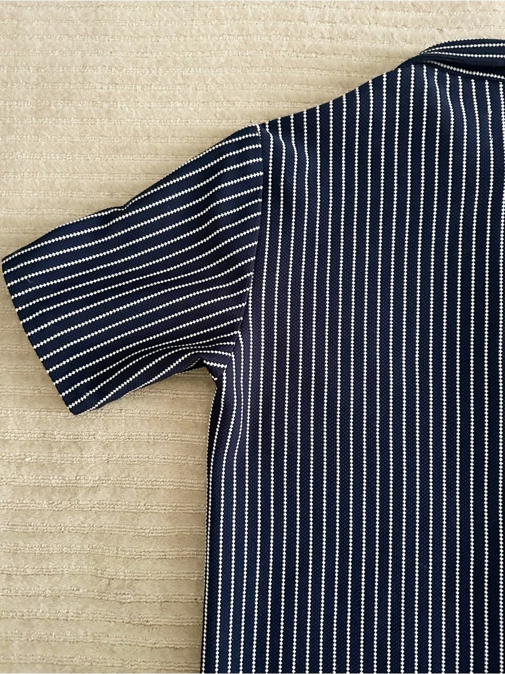 Distortion Slim Fit Navy Stripe Short Sleeve Shirt